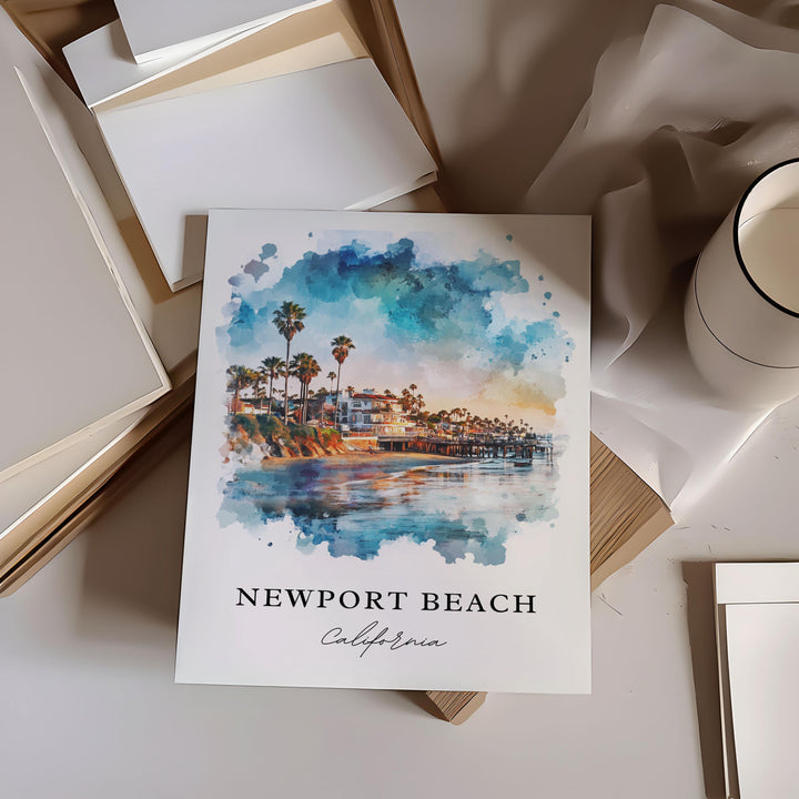 Newport Beach Wall Art, Newport Beach Print, Balboa Watercolor Art, Newport Beach Gift,