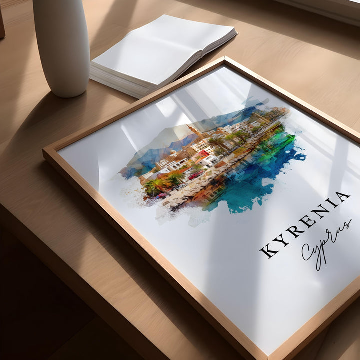 Kyrenia Greece wall art - Greece, Cyprus poster, Kyrenia Wedding gift, Northern Cyprus Birthday present, Custom Text, Personalized Gift