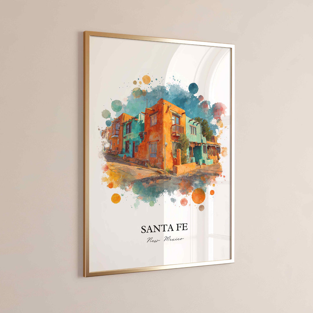Santa Fe Wall Art, New Mexico Print, Santa Fe NM Watercolor Art, New Mexico Gift, Travel Print, Travel Poster, Housewarming Gift