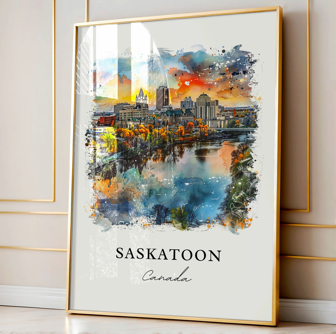 Saskatoon Canada Wall Art, Saskatchewan Print, Saskatoon Watercolor, Saskatoon Canada Gift,