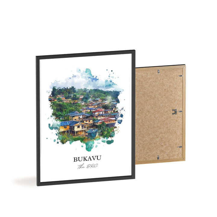 Bukavu Wall Art, Democratic Republic of Congo Print, DRC Watercolor Art, Bukavu Gift, Travel Print, Travel Poster, Housewarming Gift