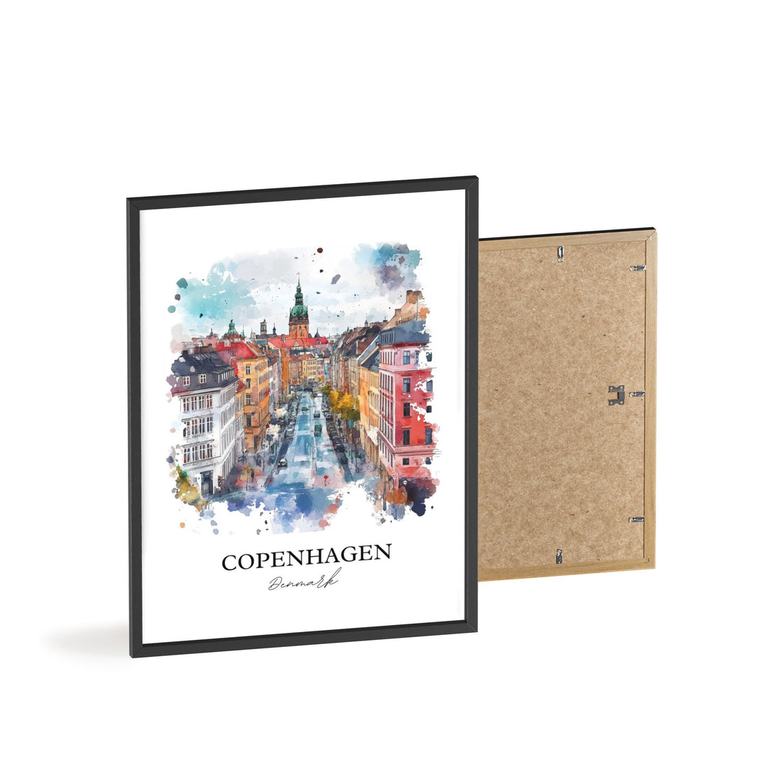 Copenhagen Wall Art, Copenhagen Denmark Print, Denmark Watercolor Art, Copenhagen Gift, Travel Print, Travel Poster, Housewarming Gift