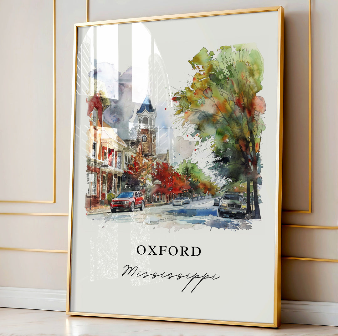 Oxford MS Wall Art, Oxford Mississippi Print, Mississippi Watercolor, Lafayette Cty MS Gift,