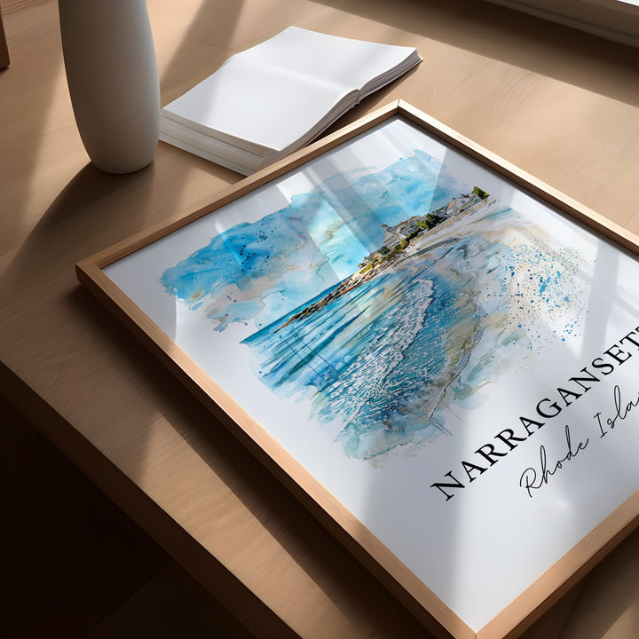 Narragansett RI Wall Art, Narragansett RI Print, Rhode Island Watercolor, Narragansett Gift,