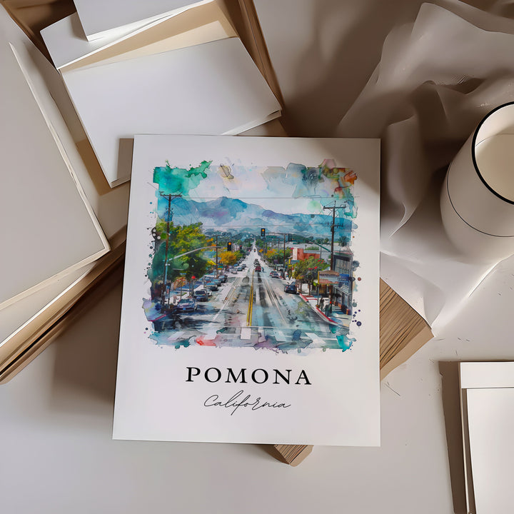 Pomona California Wall Art, Pomona Print, Pomona Watercolor Art, Pomona Valley CA Gift,