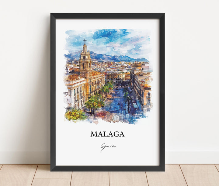 Malaga Spain Wall Art, Southern Spain Print, Andalusia Watercolor Art, Malaga Gift, Travel Print, Travel Poster, Housewarming Gift