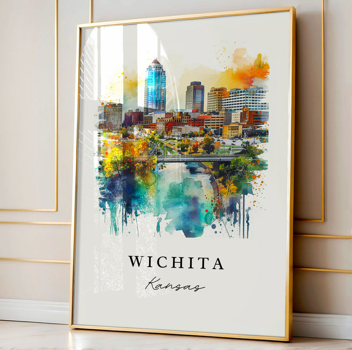 Wichita watercolor travel art - Kansas, Wichita print, Wedding gift, Birthday present, Custom Text, Perfect Gift