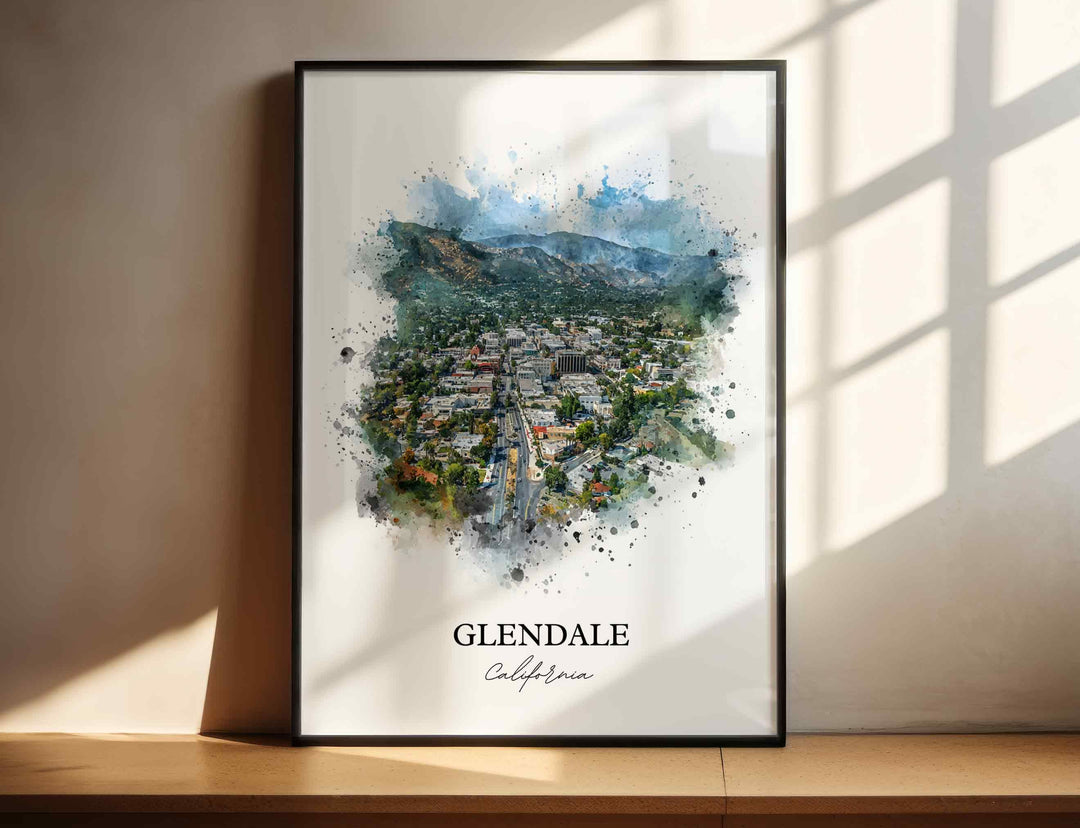 Glendale, California Wall Art, Glendale Print, California Watercolor Art, Los Angeles Gift, Travel Print, Travel Poster, Housewarming Gift