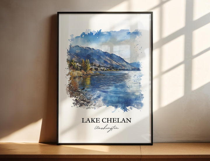 Lake Chelan Wall Art, Chelan County Print, Washington Watercolor Art, Lake Chelan Gift, Travel Print, Travel Poster, Housewarming Gift