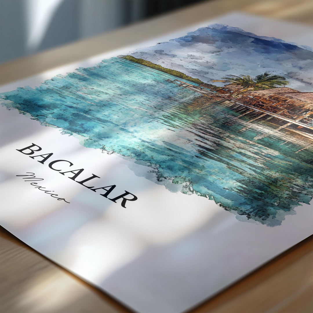 Bacalar Mexico Wall Art, Lake Bacalar Print, Mexico Watercolor Art, Bacalar Mexico Gift, Travel Print, Travel Poster, Housewarming Gift