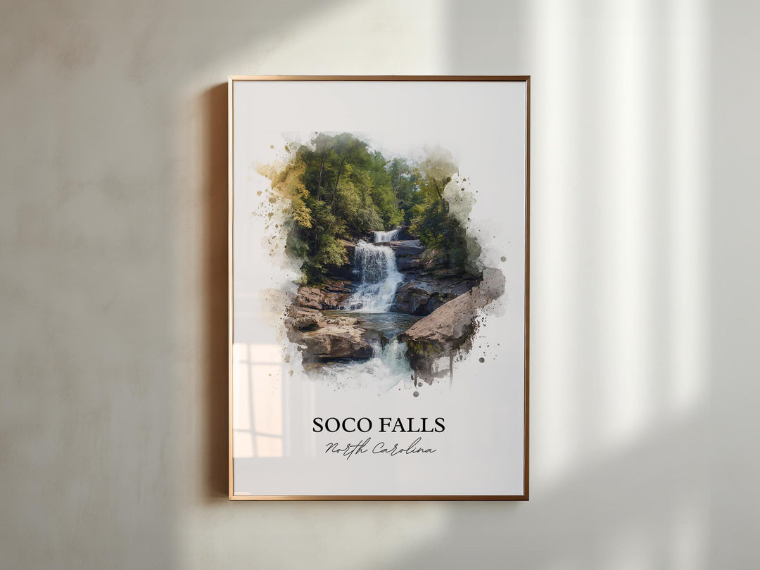 Soco Falls Wall Art, Soco Falls NC Print, North Carolina Watercolor Art, Maggie Valley Gift, Travel Print, Travel Poster, Housewarming Gift