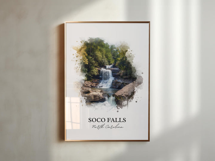 Soco Falls Wall Art, Soco Falls NC Print, North Carolina Watercolor Art, Maggie Valley Gift, Travel Print, Travel Poster, Housewarming Gift