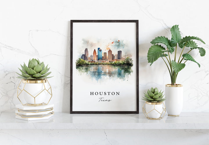 Houston traditional travel art - Texas, Houston poster, Wedding gift, Birthday present, Custom Text, Personalized Gift