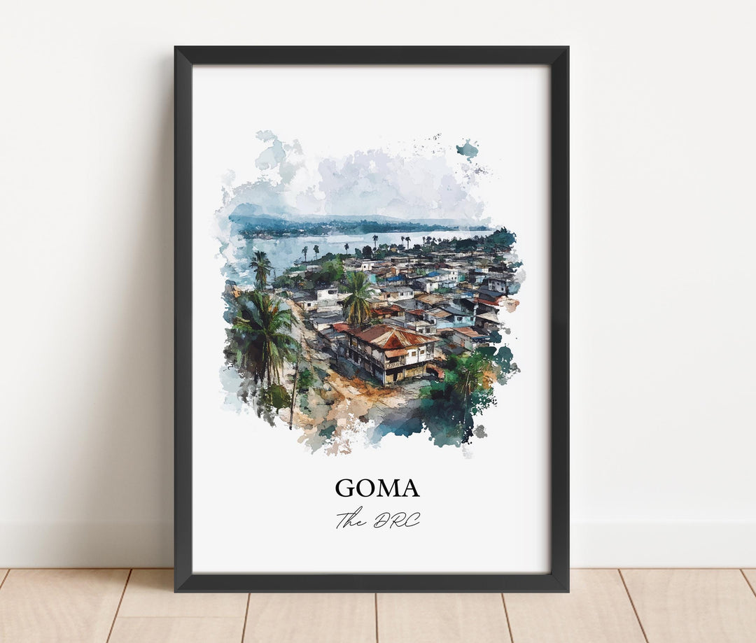 Goma DRC Wall Art, Lake Kivu Print, DRC Africa Watercolor Art, Goma The DRC Gift, Travel Print, Travel Poster, Housewarming Gift