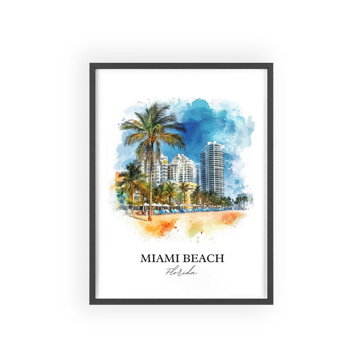 Miami Beach Wall Art, South Florida Print, Miami FL Watercolor Art, Miami Beach Gift, Travel Print, Travel Poster, Housewarming Gift
