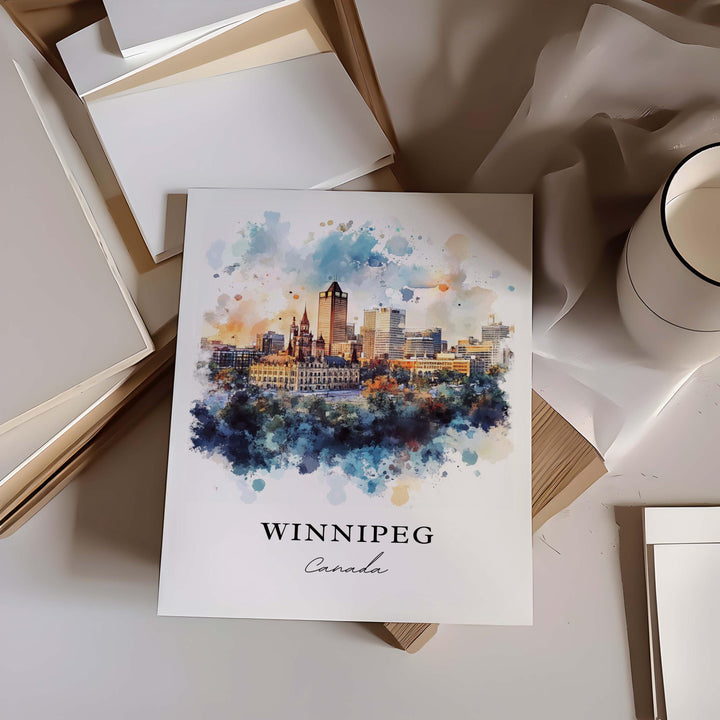 Winnipeg Wall Art, Winnipeg Print, Winnipeg Watercolor Art, Winnipeg Canada Skyline Gift, Travel Print, Travel Poster, Housewarming Gift