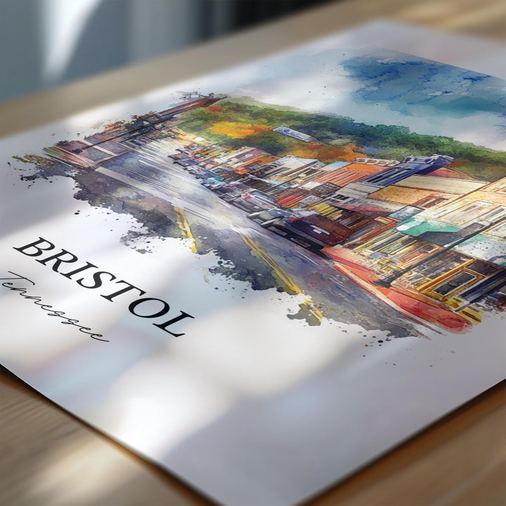 Bristol TN Wall Art, Sullivan County Print, Tennessee Watercolor Art, Bristol Tennessee Gift, Travel Print, Travel Poster, Housewarming Gift