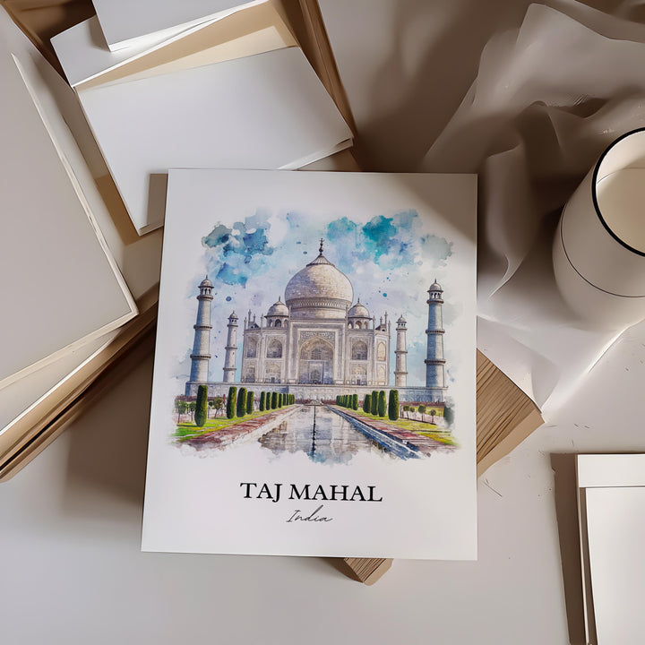 Taj Mahal Wall Art, Agra India Print, India Watercolor Art, Taj Mahal Gift, Travel Print, Travel Poster, Housewarming Gift