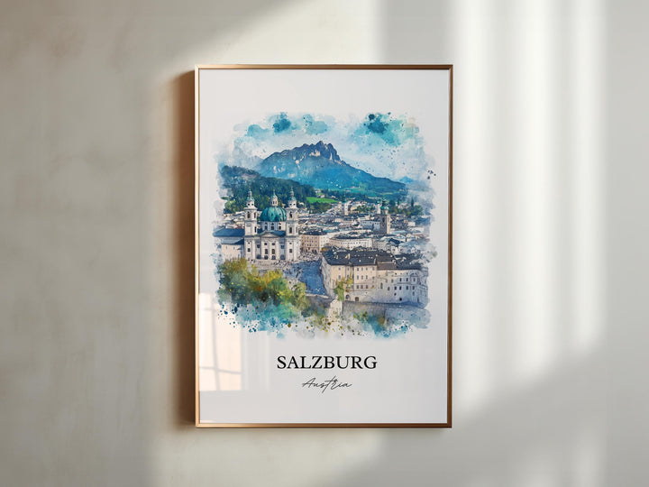 Salzburg Wall Art, Austria Print, Austria Watercolor Art, Salzburg Gift, Travel Print, Travel Poster, Housewarming Gift