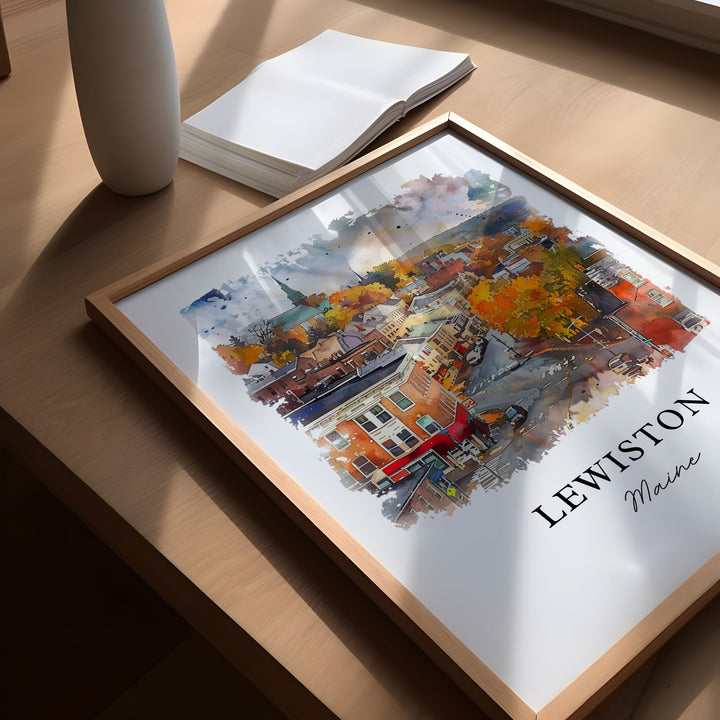 Lewiston Maine Wall Art, Lewiston Print, Lewiston ME Watercolor, Lewiston Maine Gift, Travel Poster, Housewarming Gift