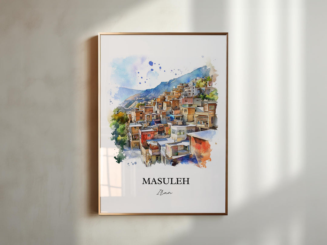 Masuleh Iran Art, Gilan Province Print, Iran Watercolor Art, Masuleh Iran Gift, Travel Print, Travel Poster, Housewarming Gift