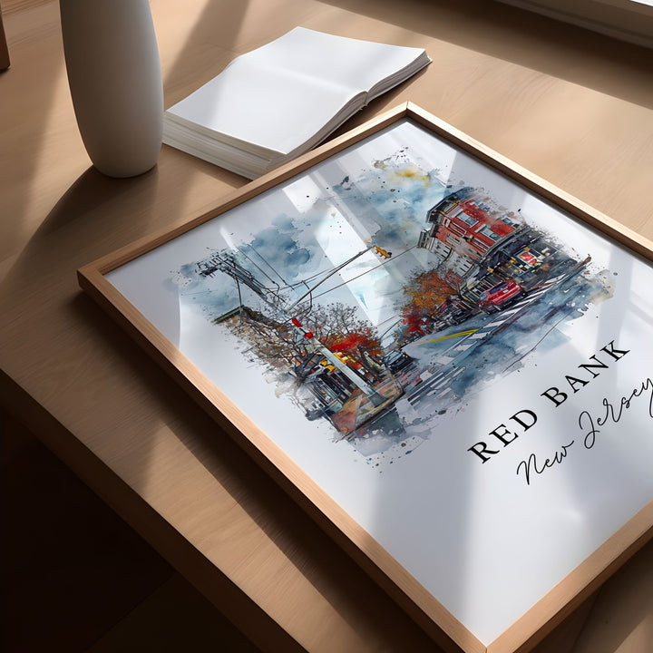 Red Bank traditional travel art - New Jersey, Red Bank print, Wedding gift, Birthday present, Custom Text, Perfect Gift