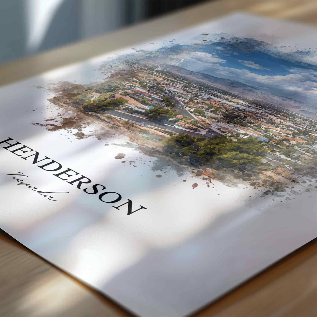 Henderson NV Wall Art, Henderson Print, Nevada Watercolor Art, Henderson Nevada Gift, Travel Print, Travel Poster, Housewarming Gift