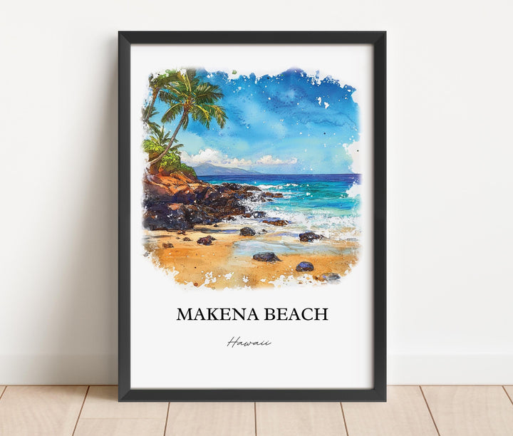 Makena Beach Wall Art, Kihei Print, Hawaii Watercolor Art, Makena Beach Gift, Travel Print, Travel Poster, Housewarming Gift