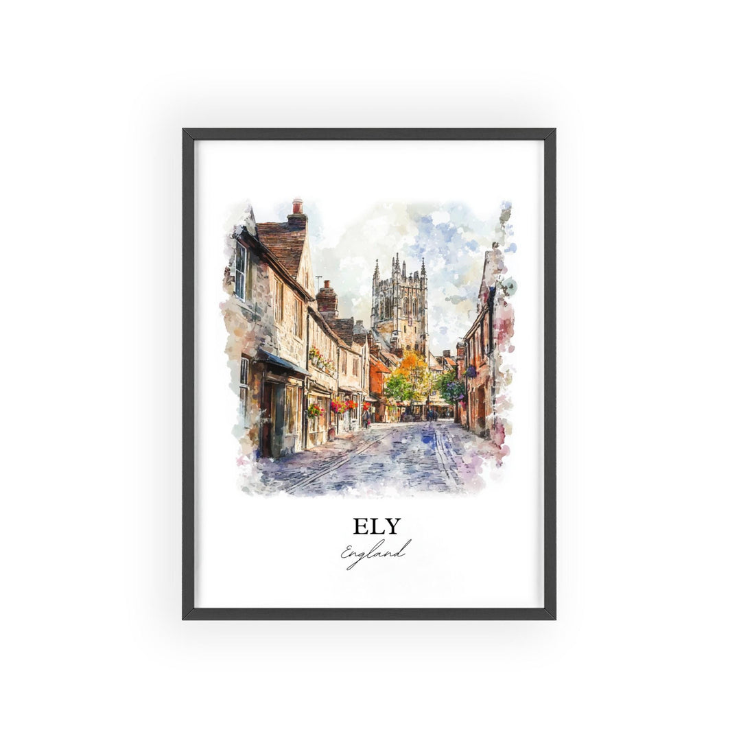 Ely England Wall Art, East Cambridgeshire Print, England Watercolor Art, Ely England Gift, Travel Print, Travel Poster, Housewarming Gift