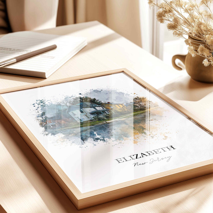 Elizabeth, New Jersey, NJ – Watercolor Art Print