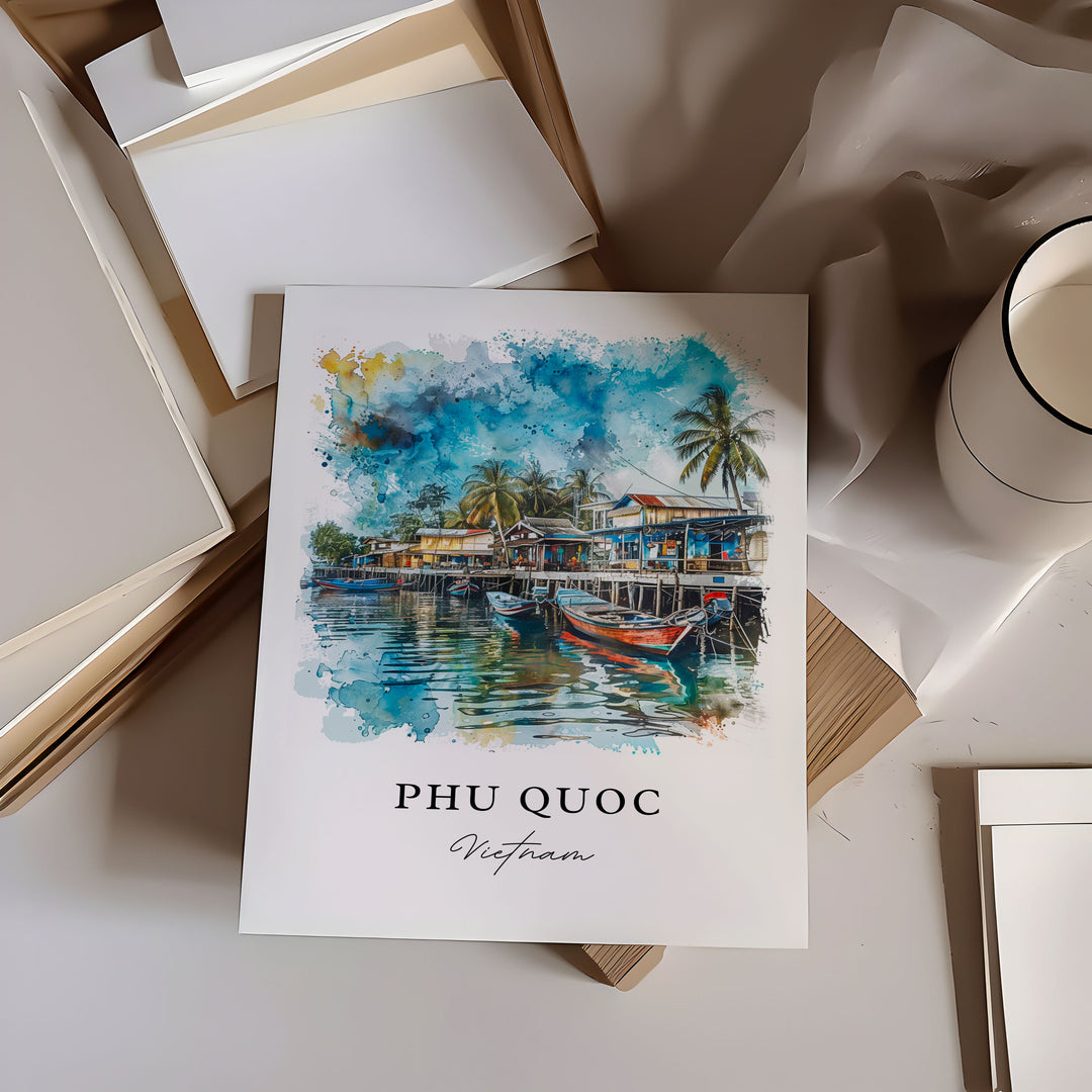 Phu Quoc Wall Art, Phu Quoc Print, Vietnam Watercolor Art, Phu Quoc Thailand Gift,