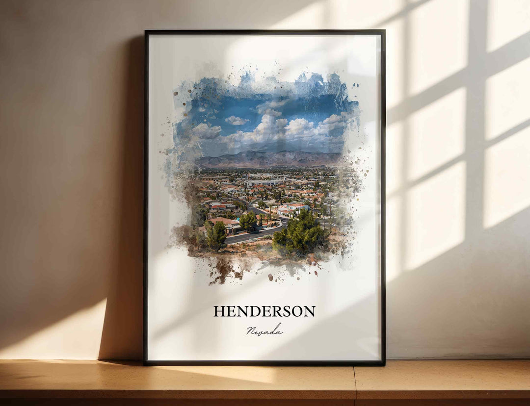 Henderson NV Wall Art, Henderson Print, Nevada Watercolor Art, Henderson Nevada Gift, Travel Print, Travel Poster, Housewarming Gift
