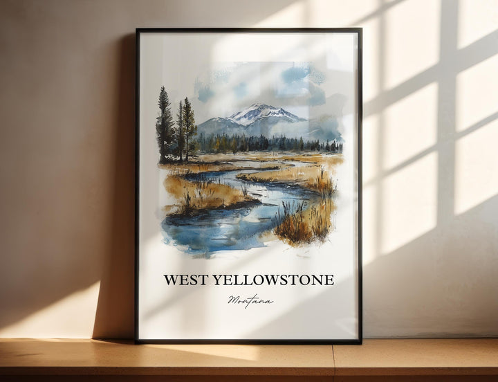West Yellowstone Art, Yellowstone Town Print, Montana Watercolor Art, West Yellowstone Gift, Travel Print, Travel Poster, Housewarming Gift