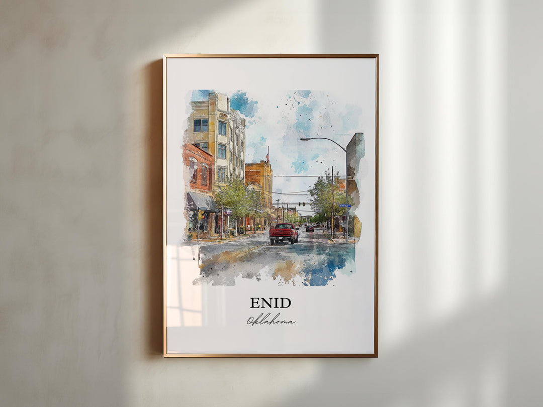 Enid Oklahoma Wall Art, Enid Print, Oklahoma Watercolor Art, Enid Oklahoma Gift, Travel Print, Travel Poster, Housewarming Gift