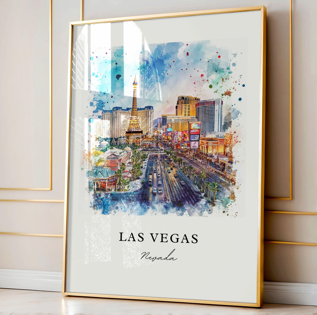 Las Vegas Wall Art, Las Vegas Print, Vegas Strip Watercolor Art, Vegas Strip Art Gift,