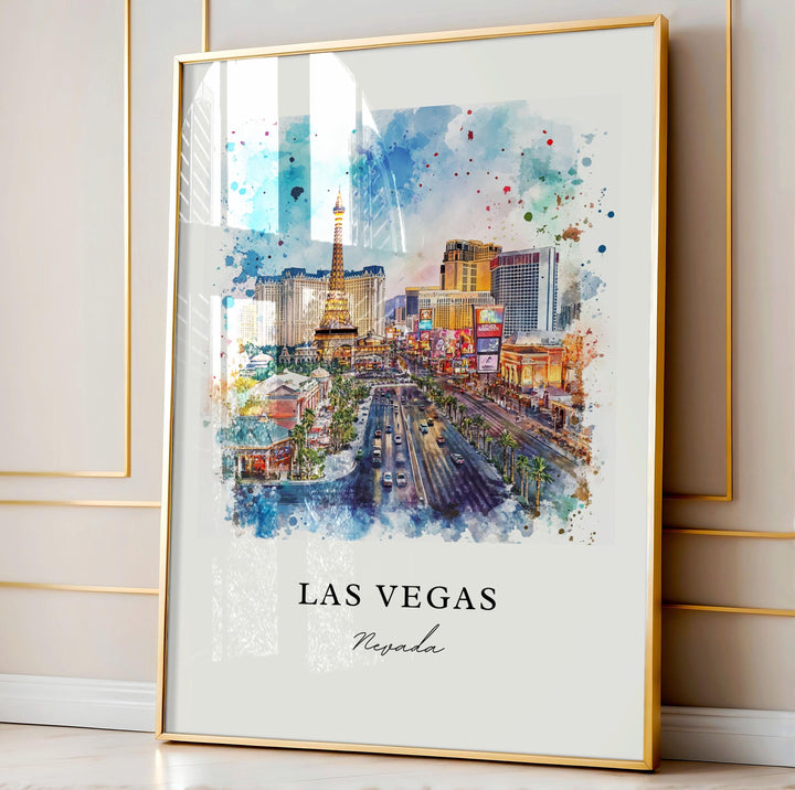 Las Vegas Wall Art, Las Vegas Print, Vegas Strip Watercolor Art, Vegas Strip Art Gift,