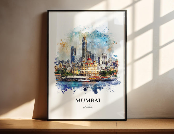 Mumbai Wall Art, Mumbai Skyline Print, India Watercolor Art, Mumbai India Gift, Travel Print, Travel Poster, Housewarming Gift