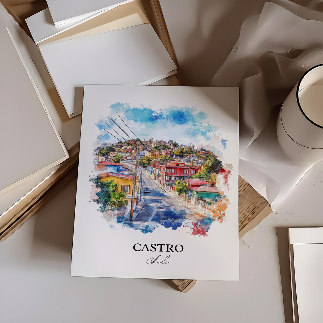 Castro Chile Wall Art, Chiloé Island Print, Chile Watercolor Art, Castro Chile Gift, Travel Print, Travel Poster, Housewarming Gift