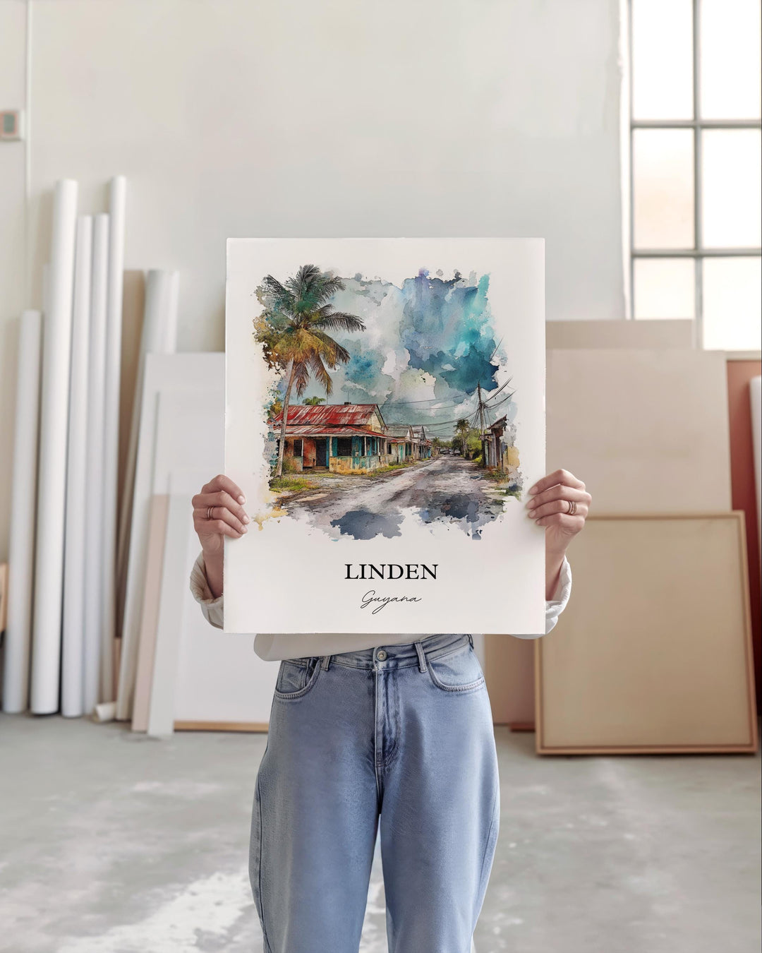Linden Guyana Wall Art, Guyana Print, Guyana Watercolor Art, Linden Guyana Gift, Travel Print, Travel Poster, Housewarming Gift