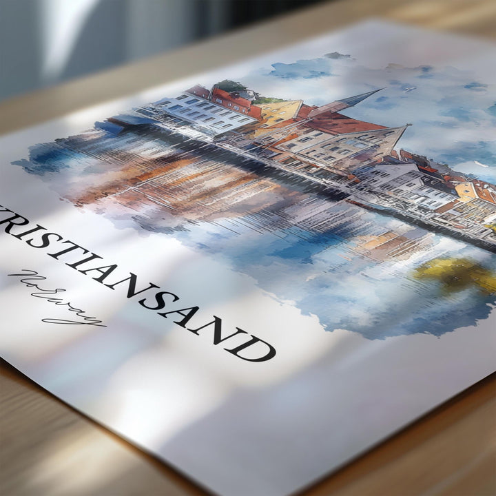 Kristiansand Wall Art, Agder County Print, Norway Watercolor Art, Kristiansand Gift, Travel Print, Travel Poster, Housewarming Gift
