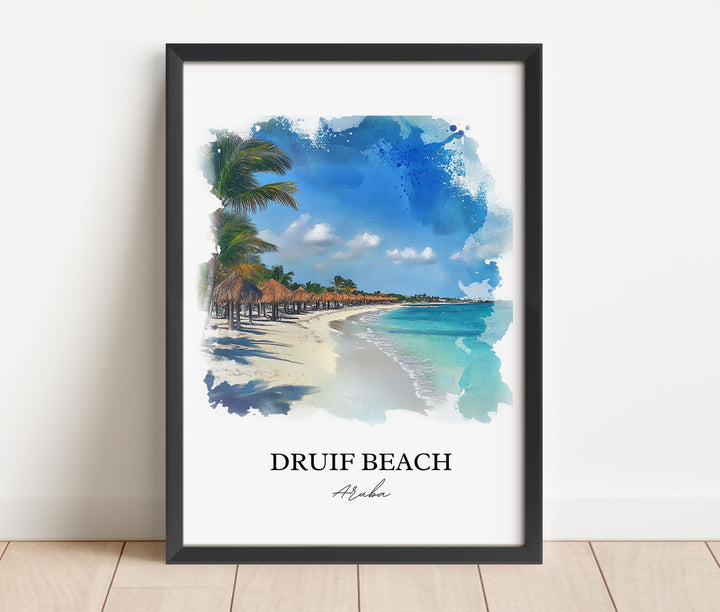 Druif Beach Wall Art, Oranjestad Aruba Print, Aruba Watercolor Art, Druif Beach Gift, Travel Print, Travel Poster, Housewarming Gift