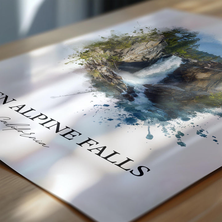 Glen Alpine Falls Wall Art, Lake Tahoe Print, California Watercolor, Glen Alpine Falls Gift, Travel Print, Travel Poster, Housewarming Gift