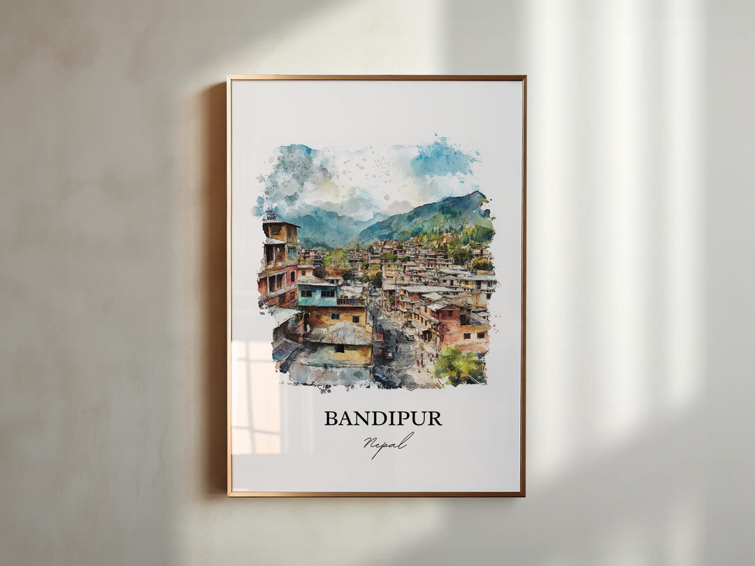 Bandipur Nepal Wall Art, Gandaki Province Print, Nepal Watercolor Art, Bandipur Nepal Gift, Travel Print, Travel Poster, Housewarming Gift