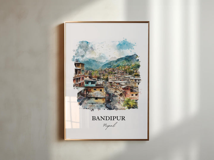 Bandipur Nepal Wall Art, Gandaki Province Print, Nepal Watercolor Art, Bandipur Nepal Gift, Travel Print, Travel Poster, Housewarming Gift
