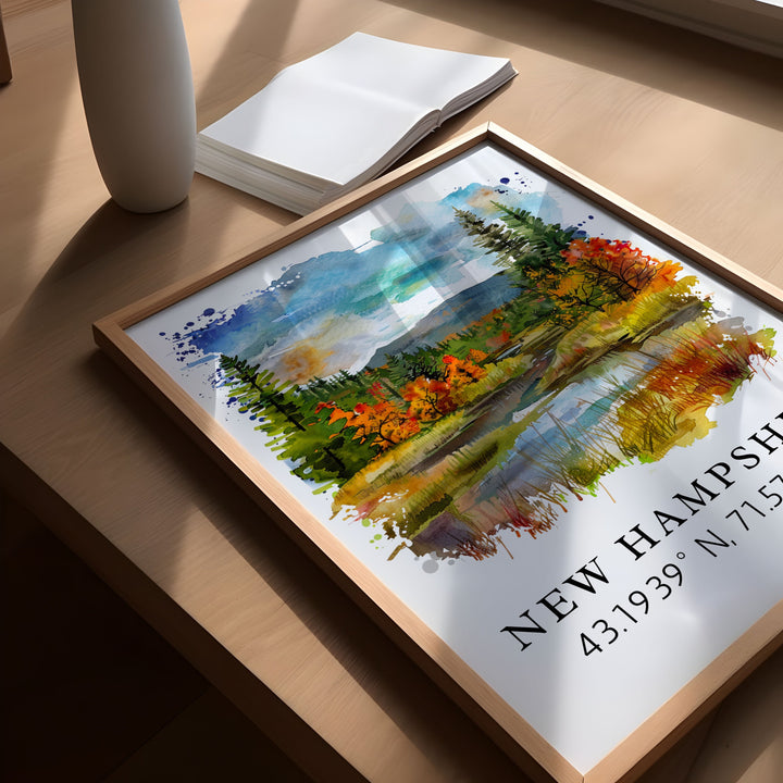 New Hampshire wall art - New Hampshire print with coordinates, Framed and Unframed Options - The Perfect Gift, Personalization Available