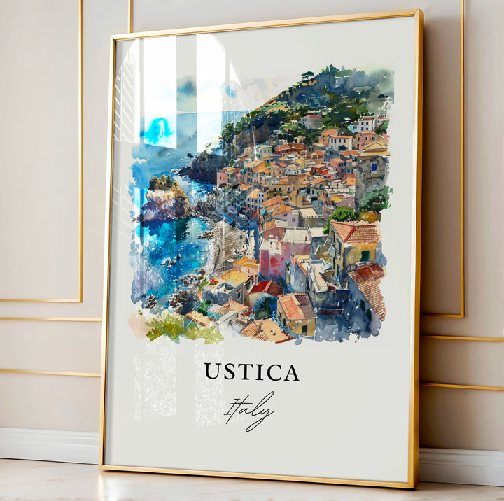 Ustica Wall Art, Sicily Italy Print, Ustica Italy Watercolor, Ustica Island Gift, Capo Gallo