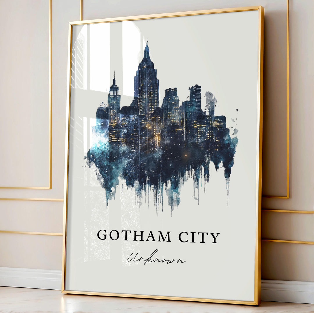 Gotham City Travel Print, Gotham City Poster Wall Art, New York-Inspired Fictional Decor, Gotham City Wall Art