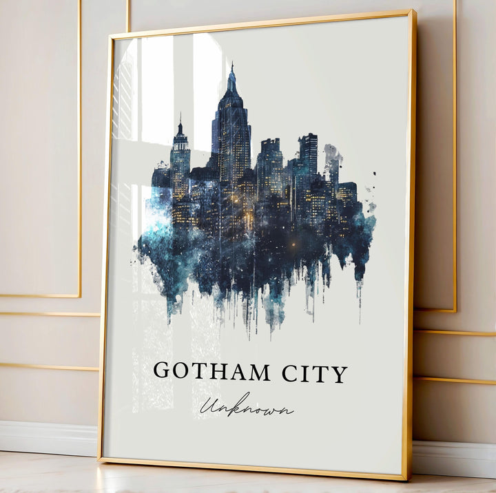 Gotham City Travel Print, Gotham City Poster Wall Art, New York-Inspired Fictional Decor, Gotham City Wall Art
