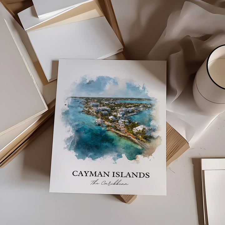 Cayman Islands Wall Art, Caribbean Print, Cayman Islands Watercolor, Cayman Islands Gift, Travel Print, Travel Poster, Housewarming Gift