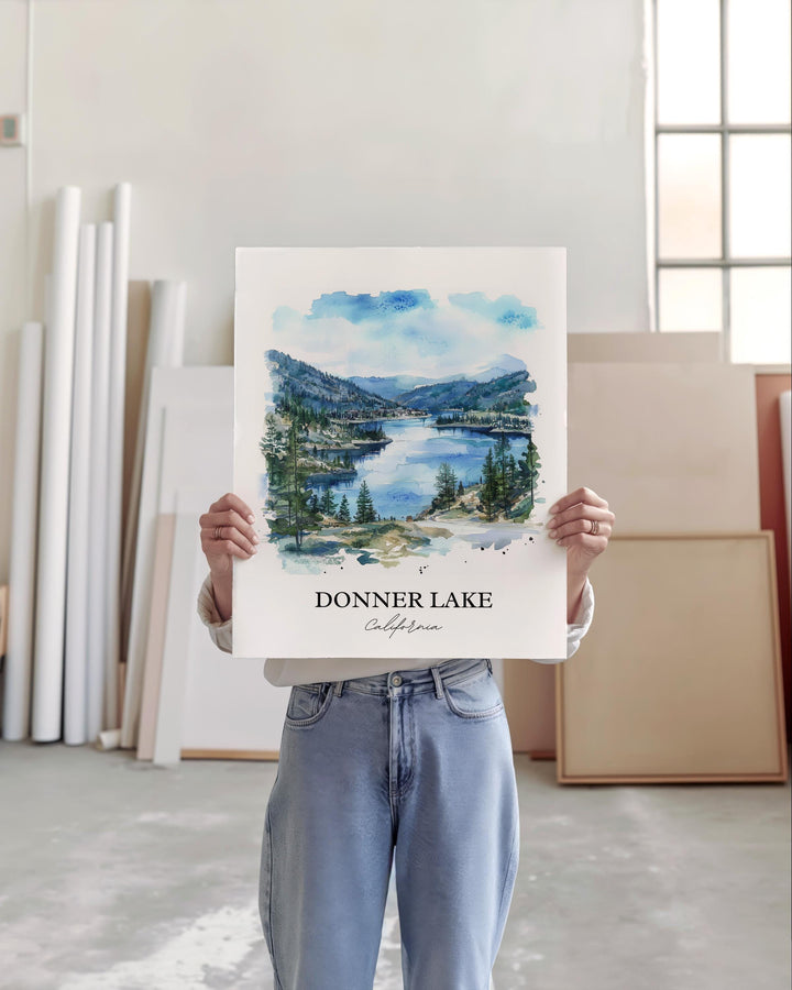 Donner Lake Wall Art, Donner Lake Print, California Watercolor Art, Donner Lake Gift, Travel Print, Travel Poster, Housewarming Gift